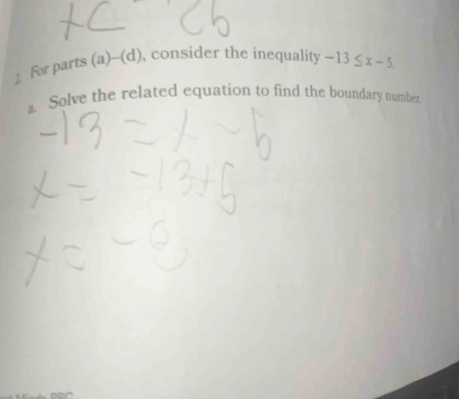 2. for parts (a)-(d), consider the inequality $-13 \\leq x - 5$. a. sol…