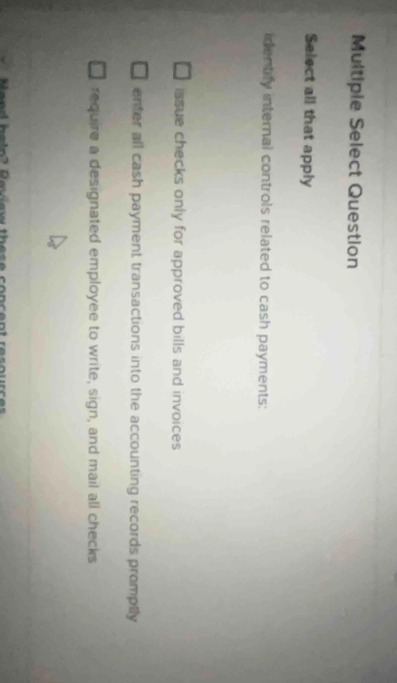 multiple select question select all that apply identify internal contro…