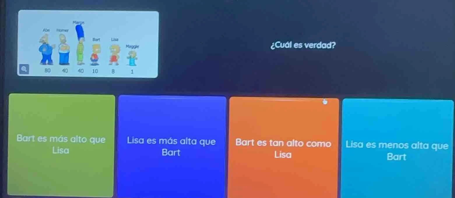 ¿cuál es verdad?bart es más alto que lisalisa es más alta que bartbart …