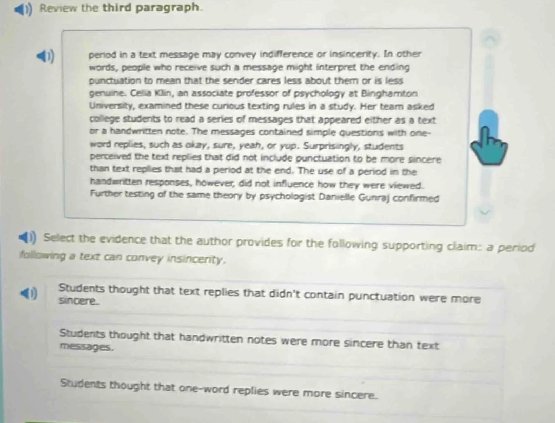 1) review the third paragraph.period in a text message may convey indif…