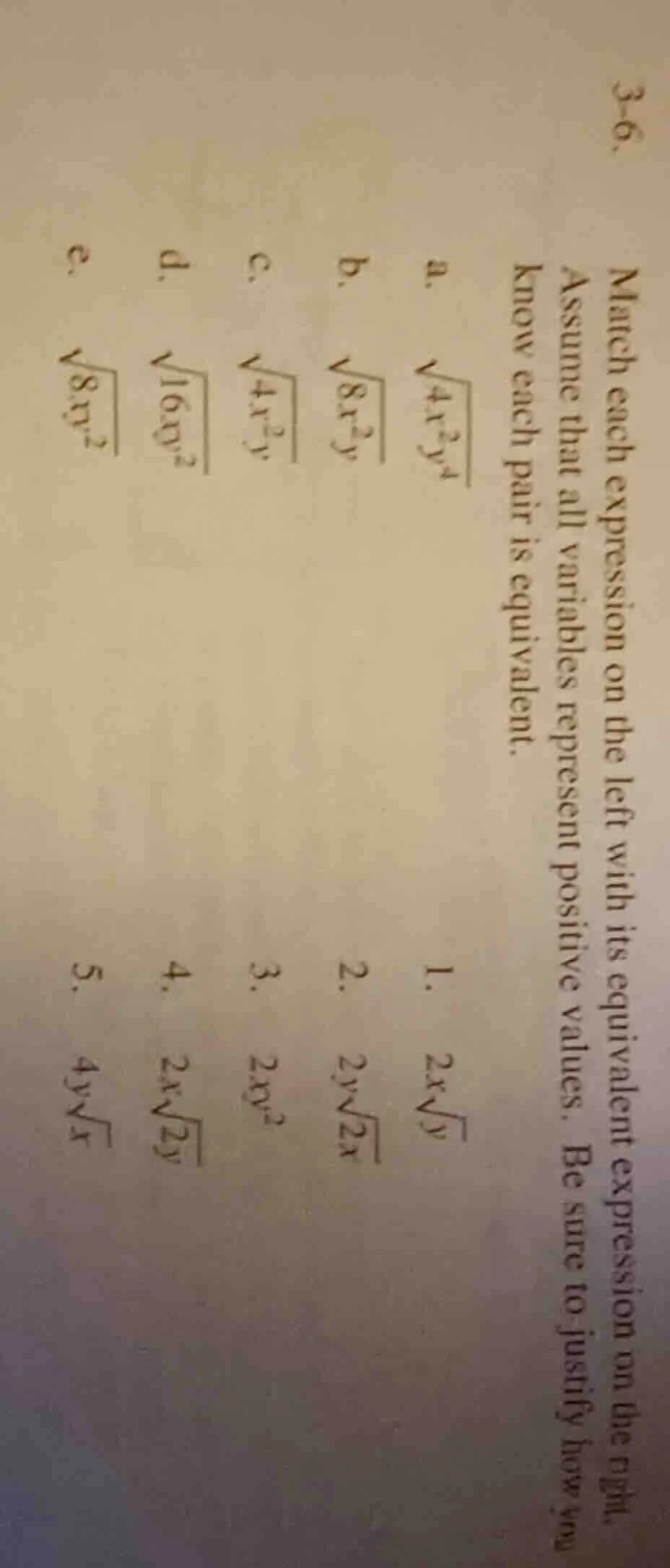 3-6. match each expression on the left with its equivalent expression o…