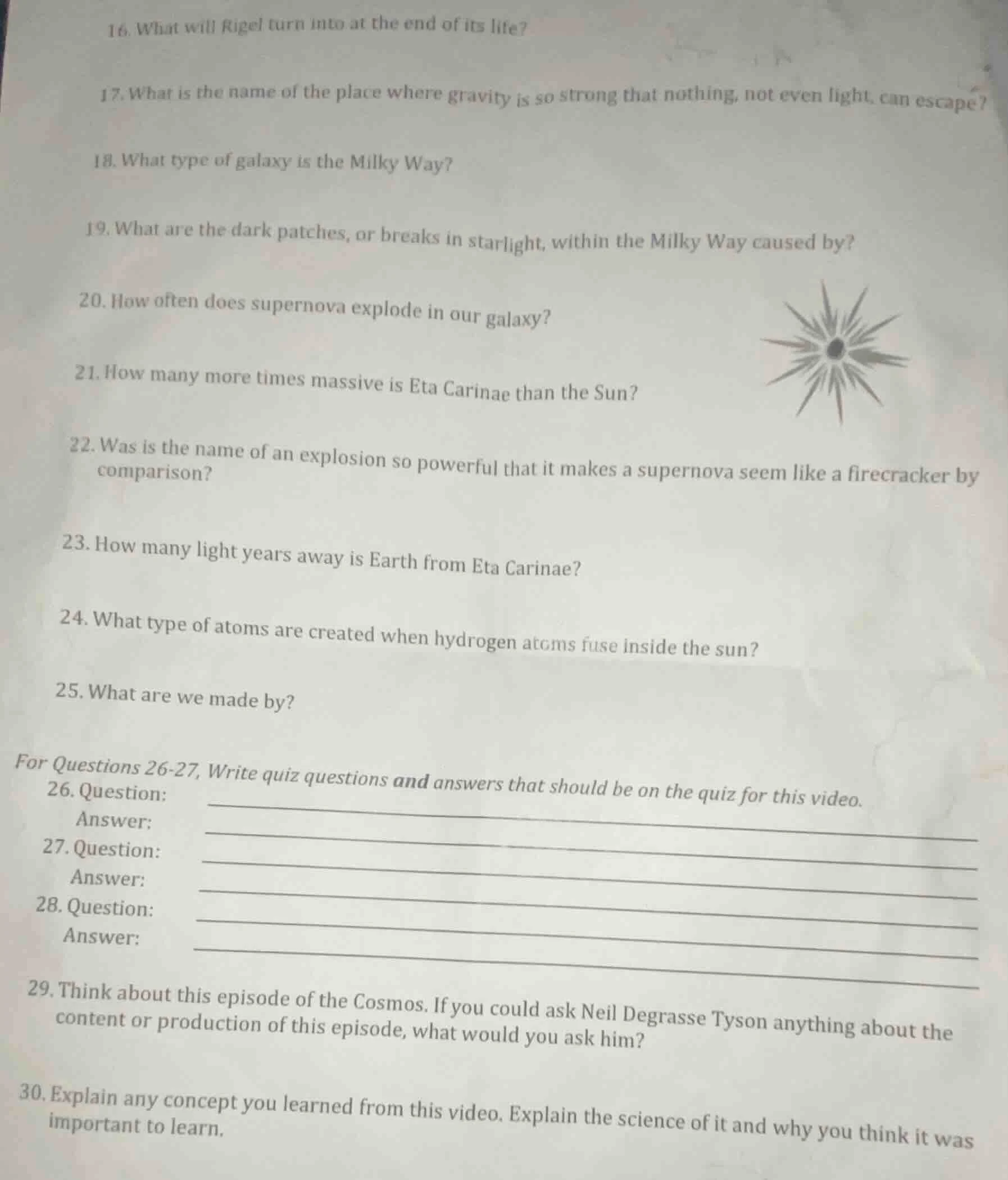 16. what will rigel turn into at the end of its life?17. what is the na…