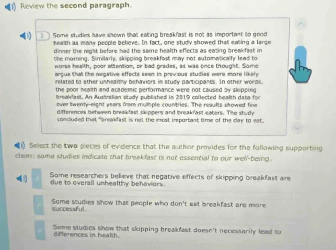1) review the second paragraph. 2) some studies have shown that eating …