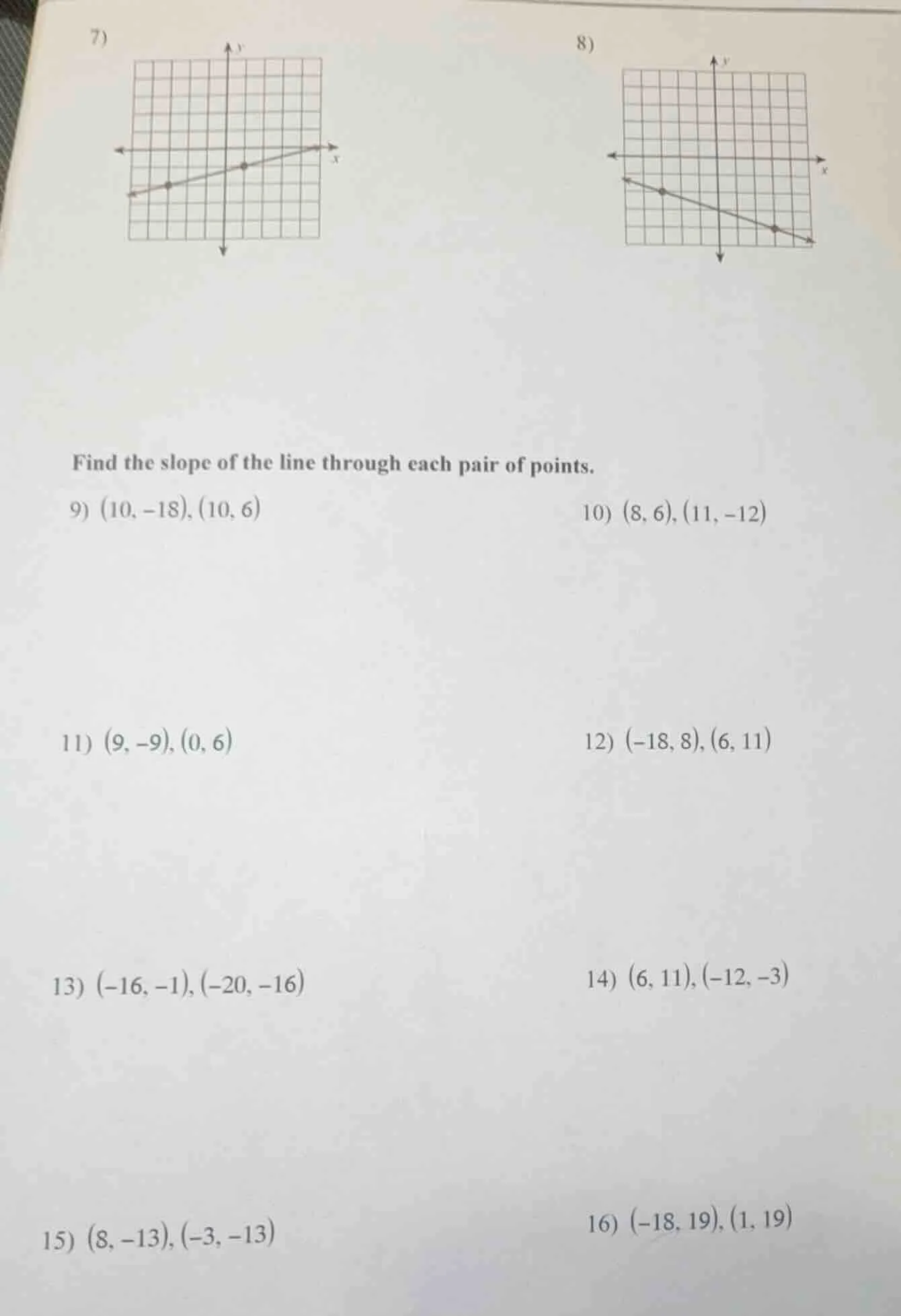 7) 8) find the slope of the line through each pair of points. 9) $(10, …