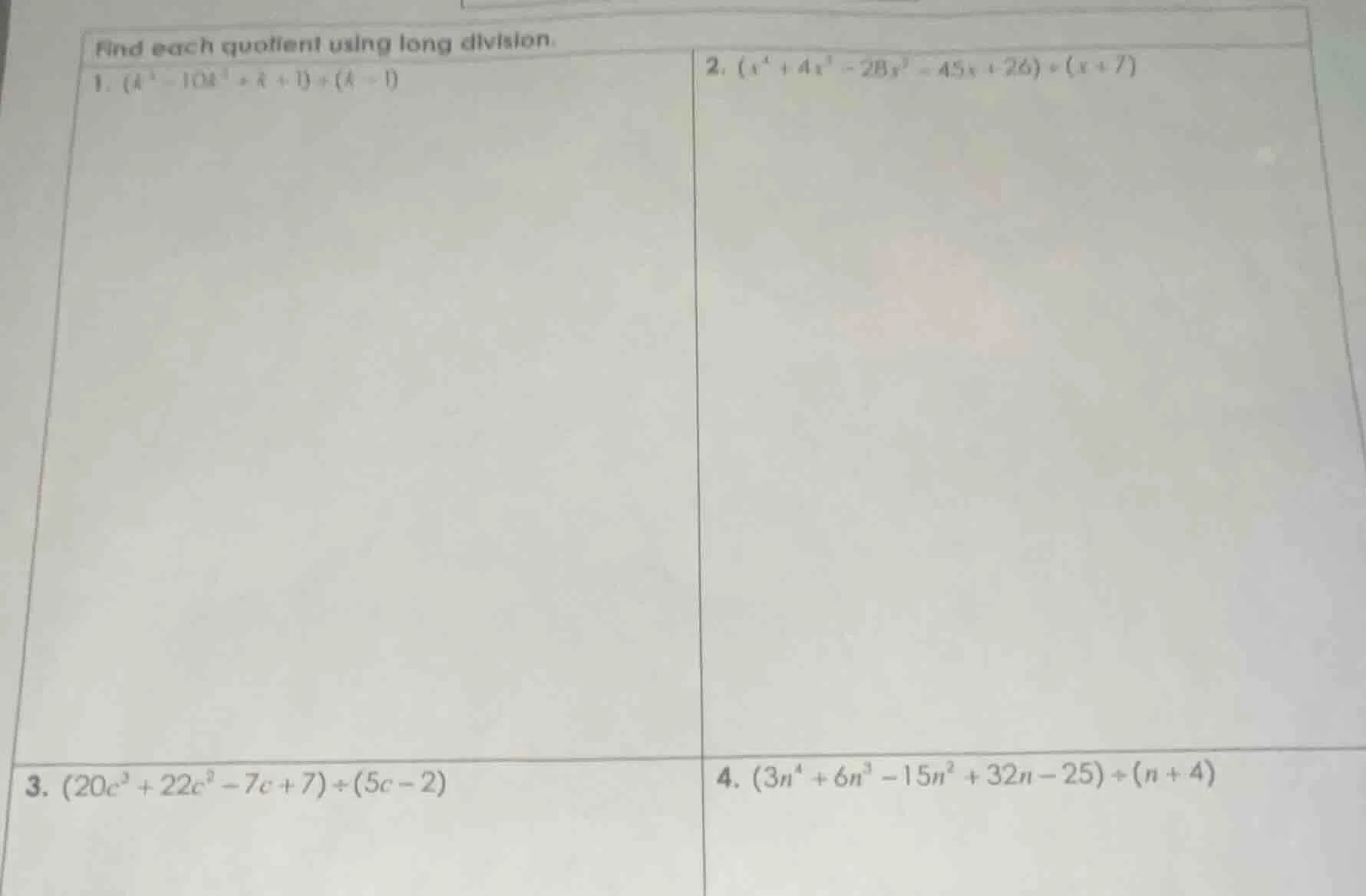 find each quotient using long division. 1. $(k^3 - 10k^2 + k + 1)\\div(…