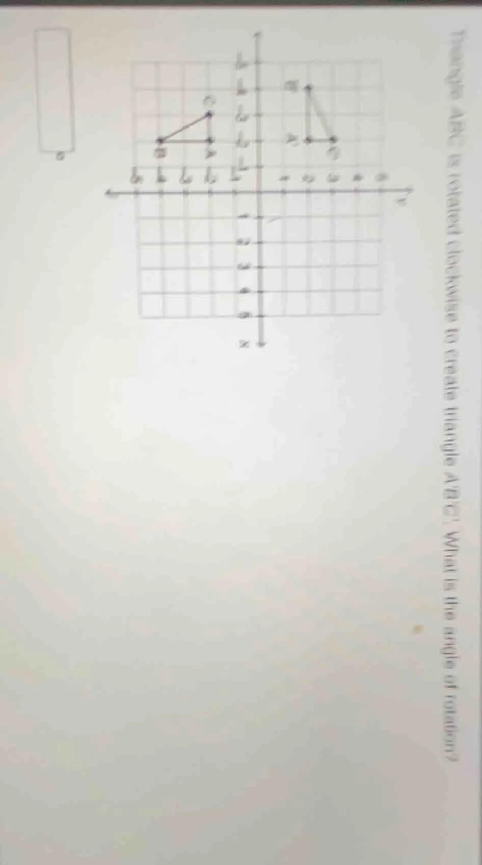 triangle abc is rotated clockwise to create triangle abc. what is the a…