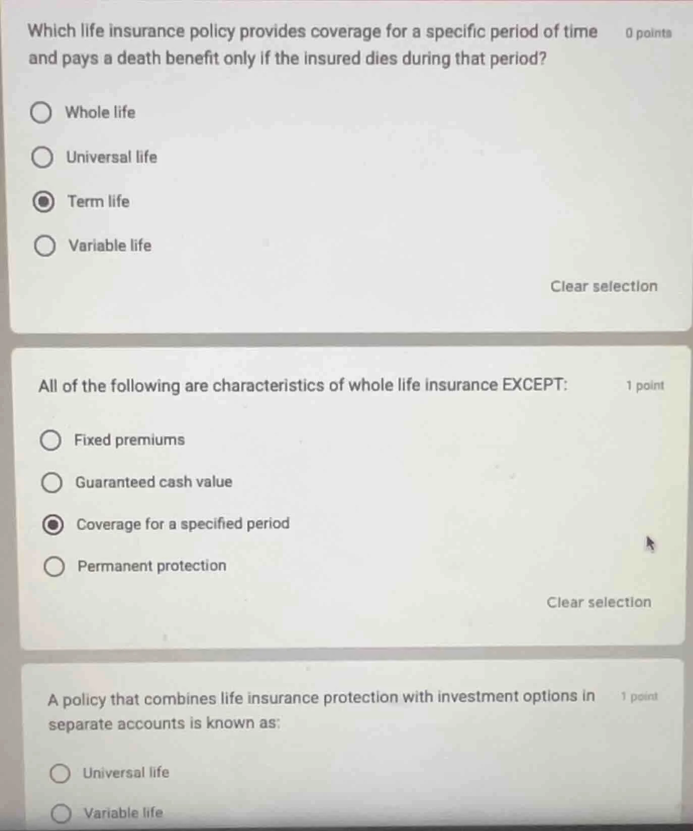 0 points which life insurance policy provides coverage for a specific p…