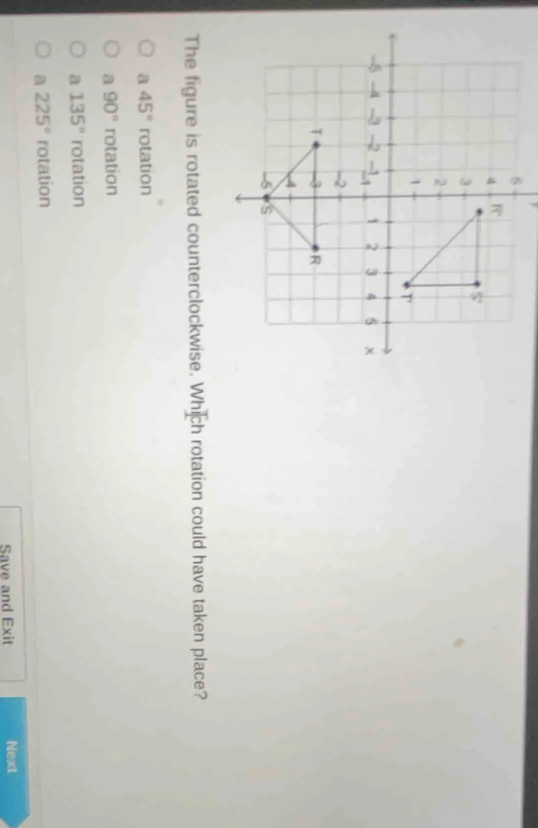 the figure is rotated counterclockwise. which rotation could have taken…