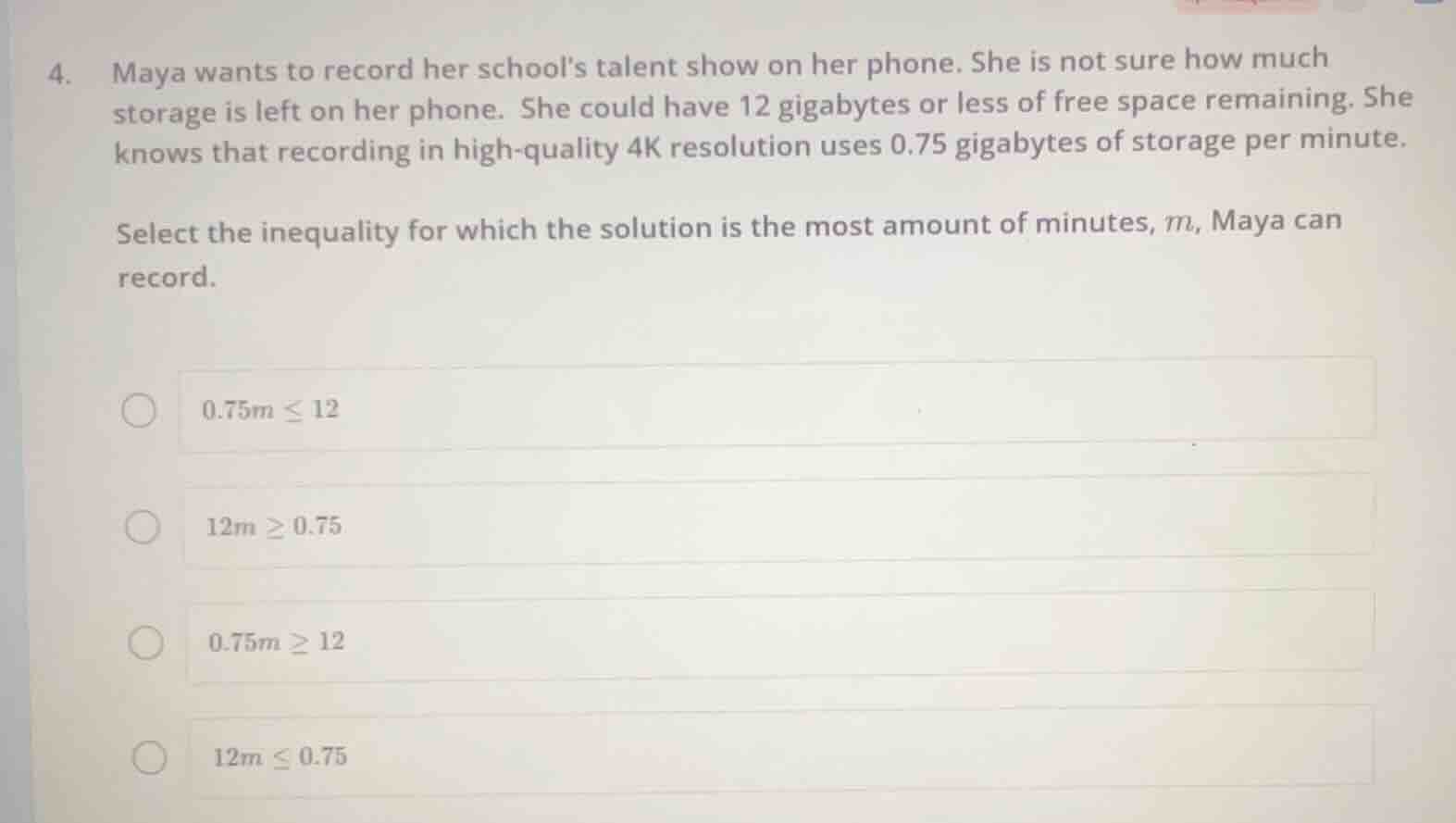 4. maya wants to record her schools talent show on her phone. she is no…