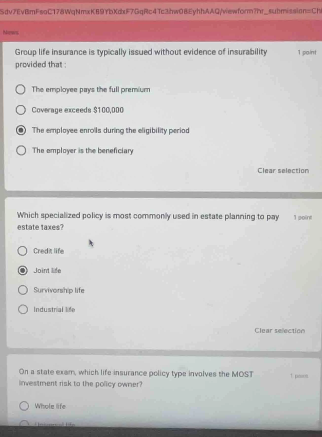 1 point group life insurance is typically issued without evidence of in…