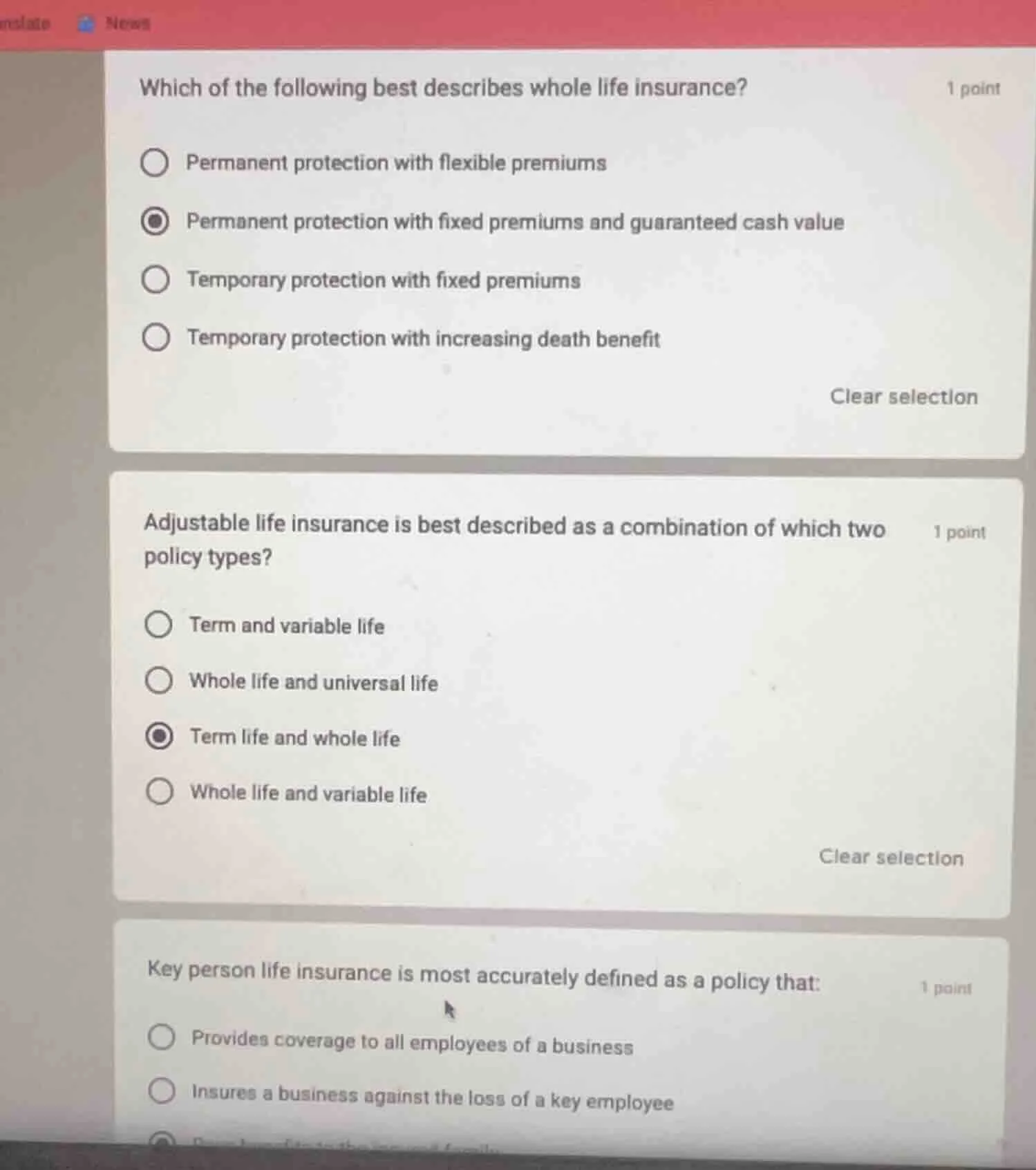 which of the following best describes whole life insurance? 1 point per…