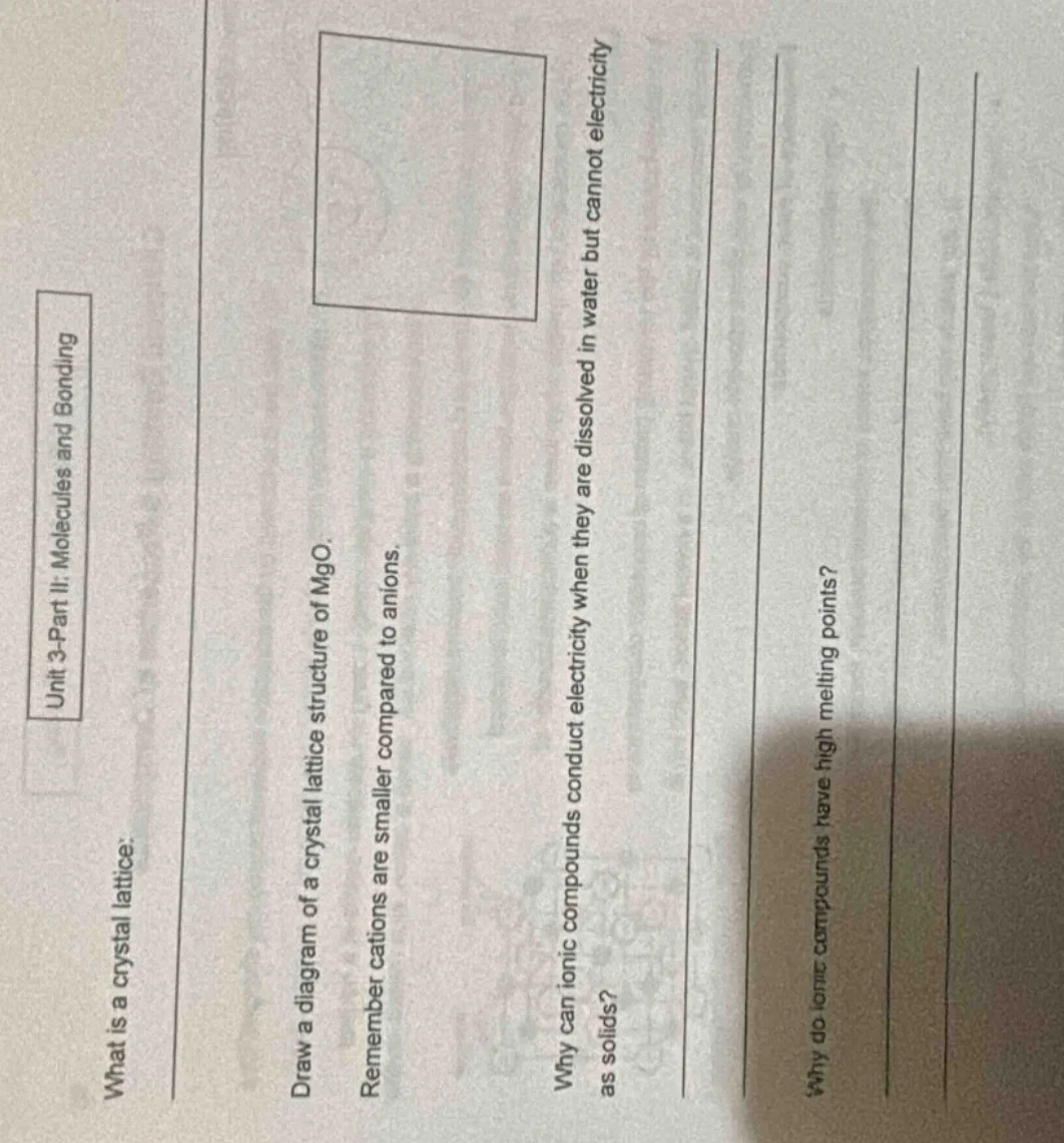 unit 3-part ii: molecules and bonding what is a crystal lattice: draw a…