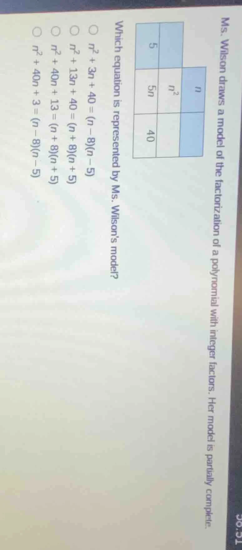 ms. wilson draws a model of the factorization of a polynomial with inte…