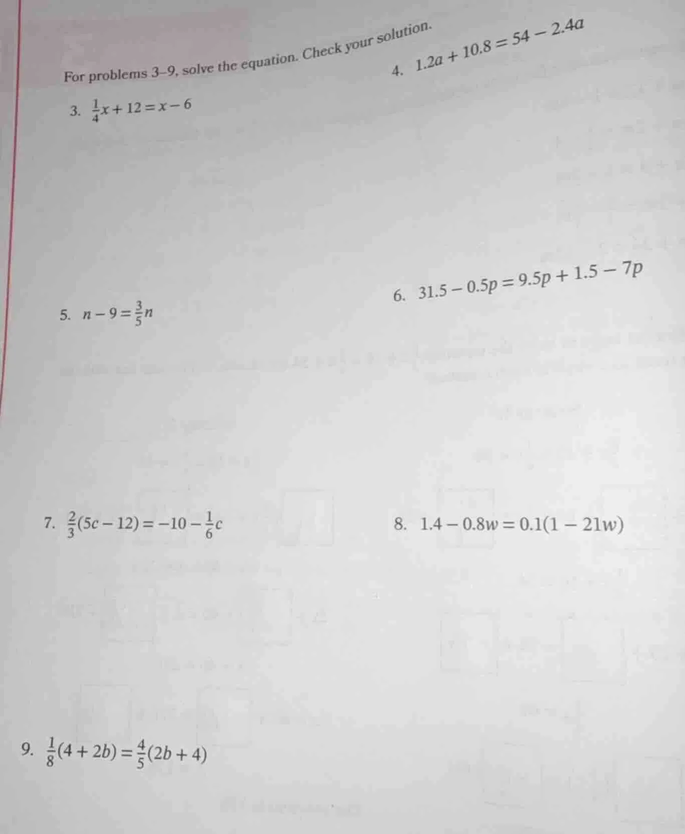 for problems 3-9, solve the equation. check your solution. 3. $\frac{1}…