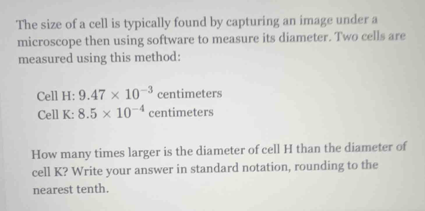 the size of a cell is typically found by capturing an image under a mic…
