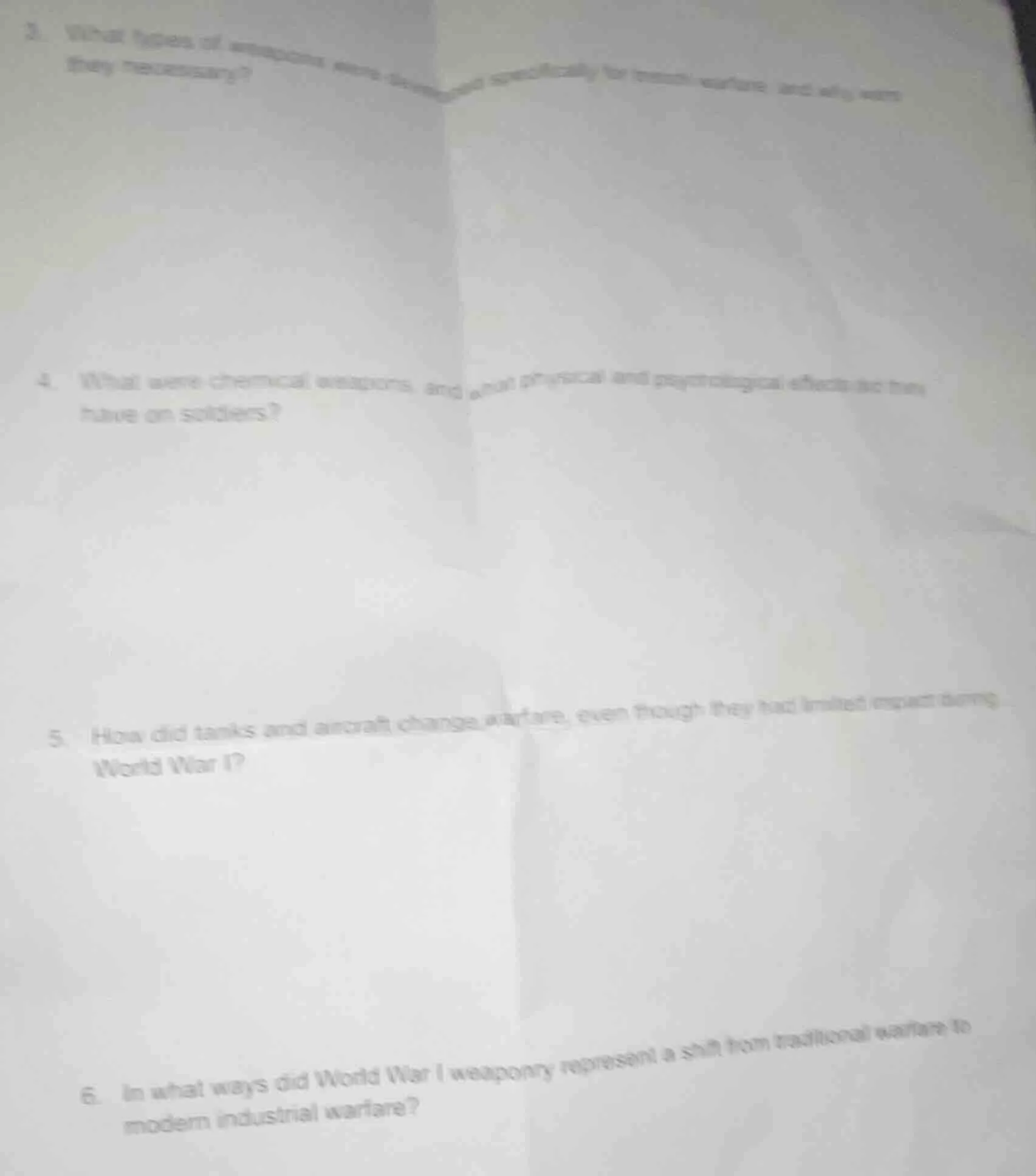 3. what types of weapons were developed specifically for trench warfare…