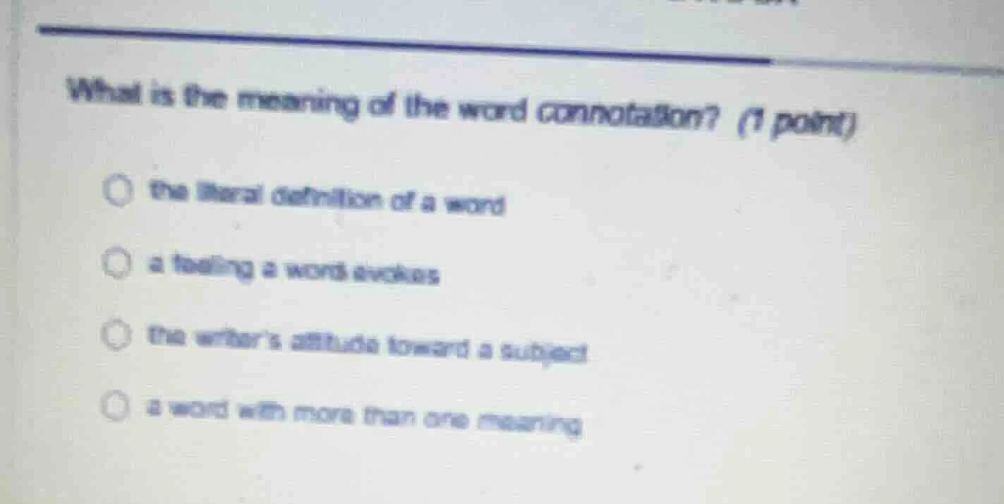 what is the meaning of the word connotation? (1 point)○ the literal def…
