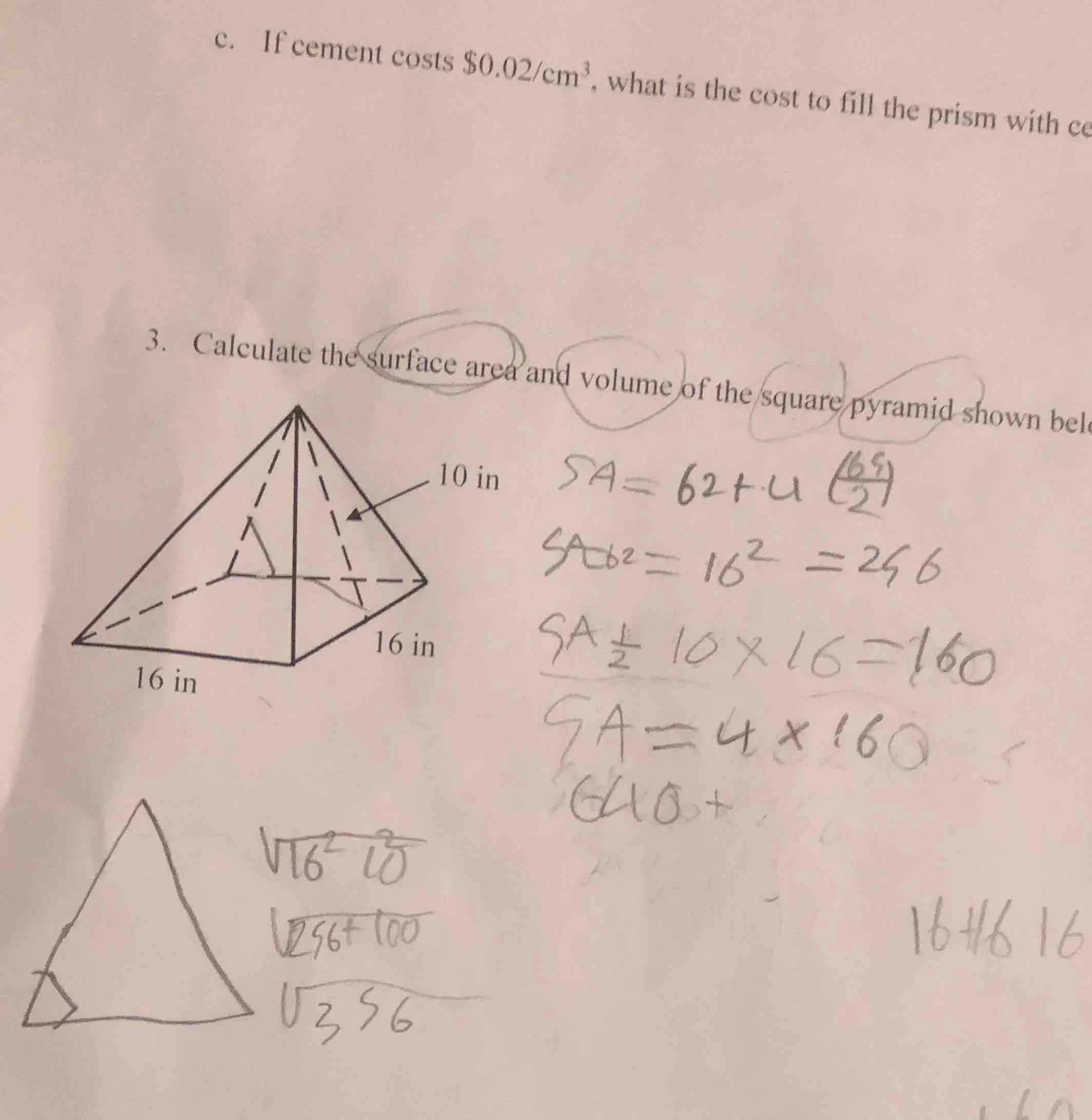c. if cement costs $0.02/$\text{cm}^3$, what is the cost to fill the pr…