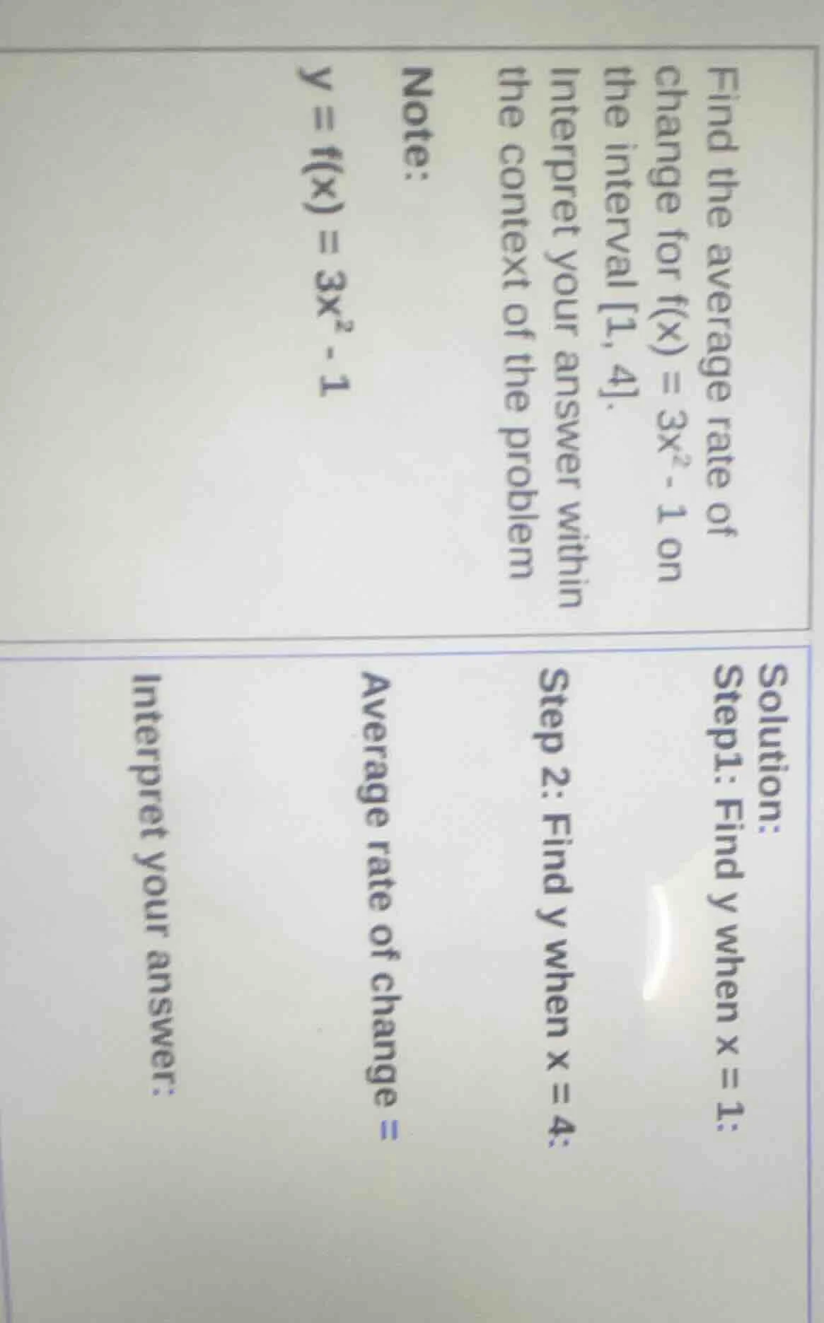 find the average rate of change for $f(x) = 3x^2 - 1$ on the interval 1…