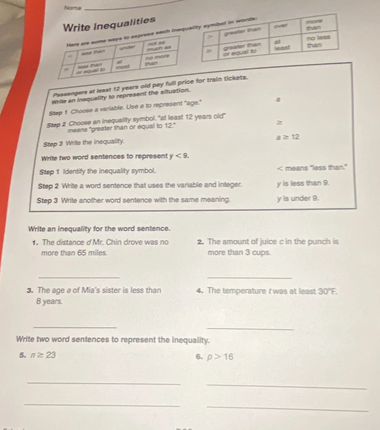 name write inequalities here are some ways to express each inequality s…