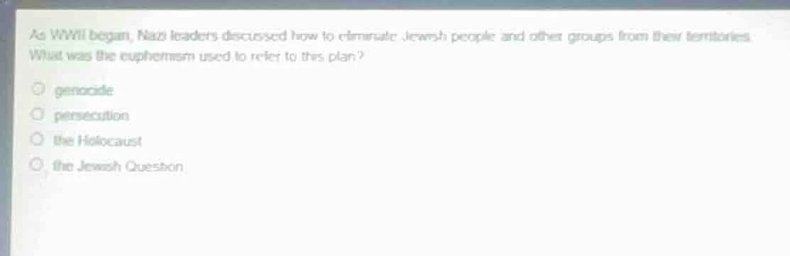 as wwii began, nazi leaders discussed how to eliminate jewish people an…