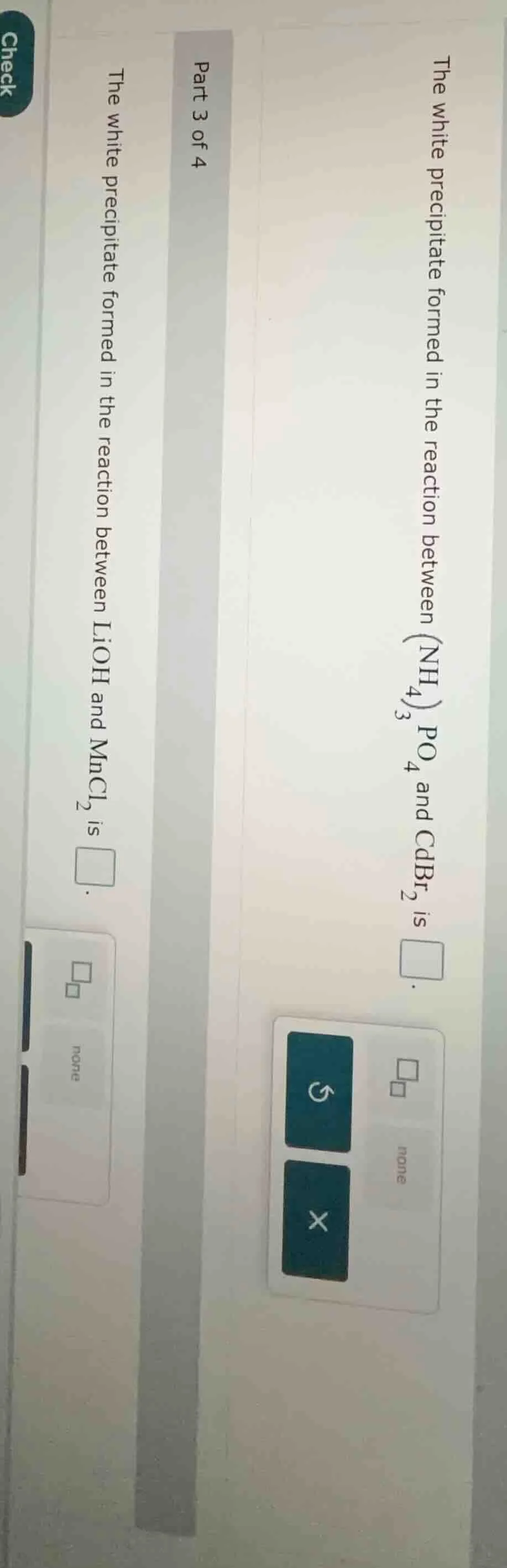 part 3 of 4 1. the white precipitate formed in the reaction between $(n…