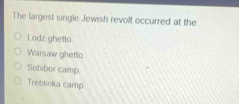 the largest single jewish revolt occurred at the lodz ghetto. warsaw gh…