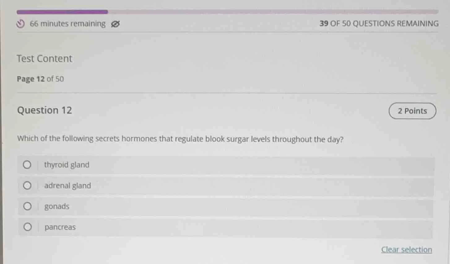 66 minutes remaining39 of 50 questions remainingtest contentpage 12 of …