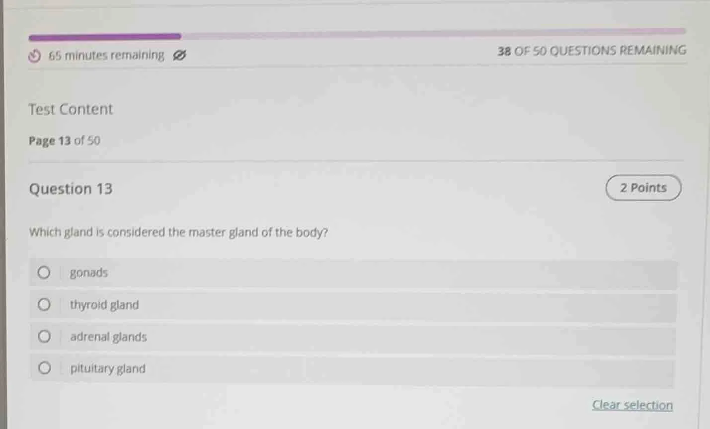 65 minutes remaining38 of 50 questions remainingtest contentpage 13 of …