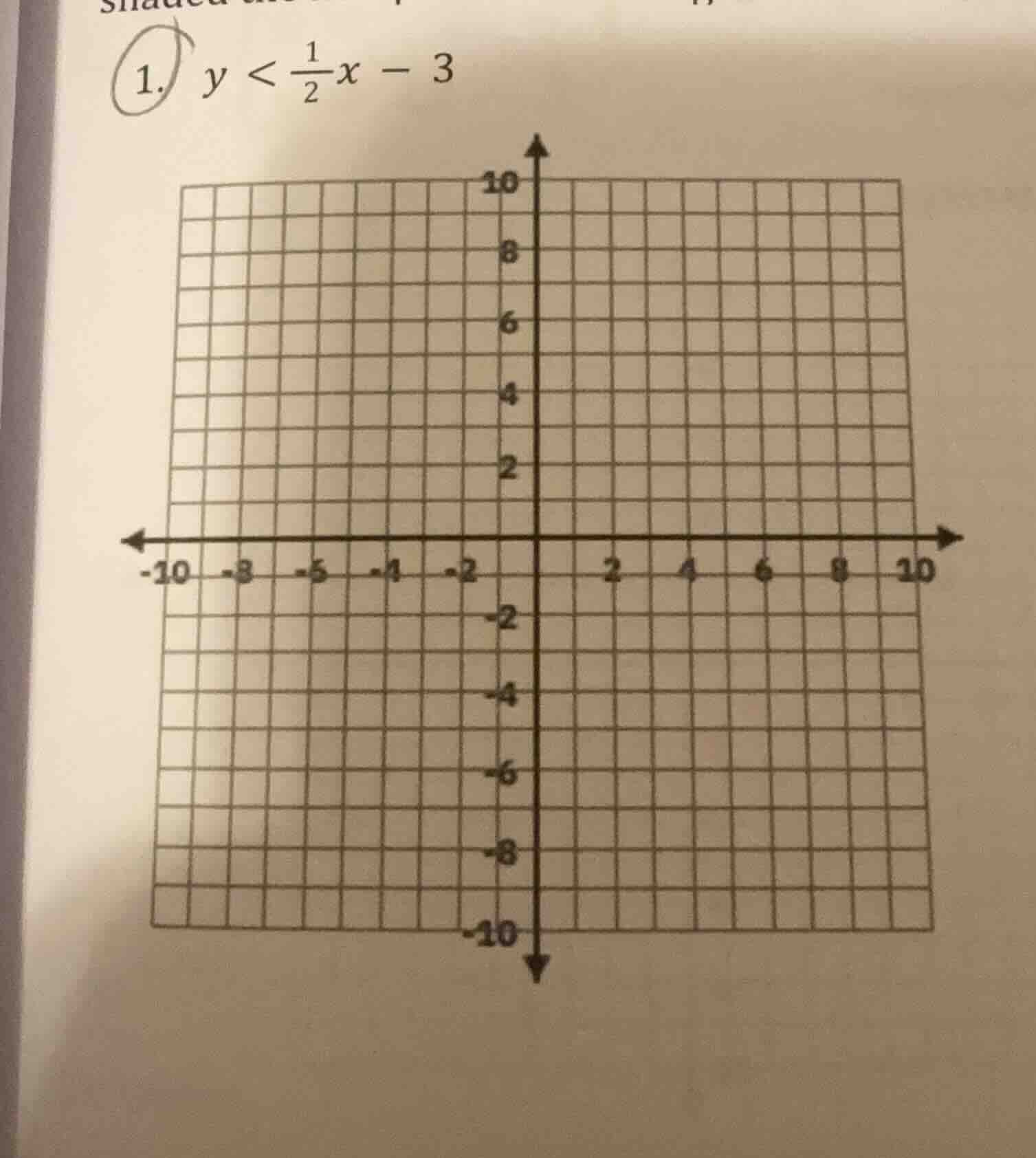 1. $y < \\frac{1}{2}x - 3$