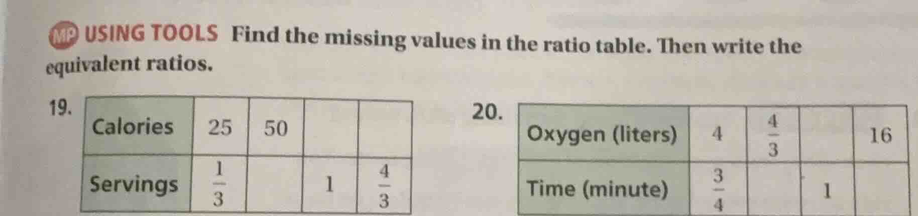 mp using tools find the missing values in the ratio table. then write t…