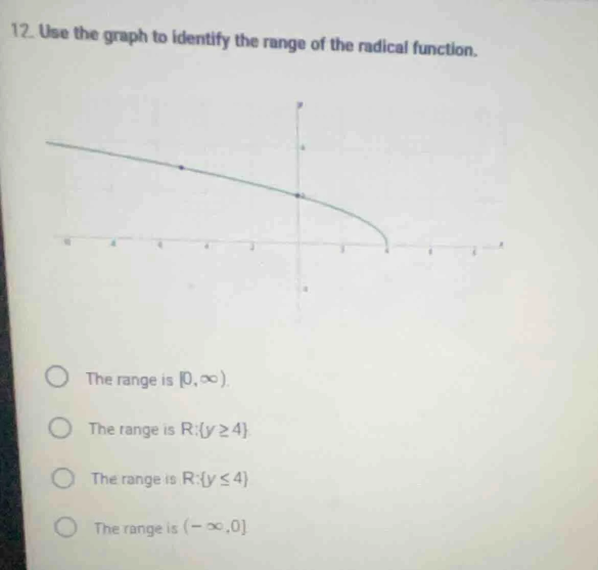 12. use the graph to identify the range of the radical function. the ra…