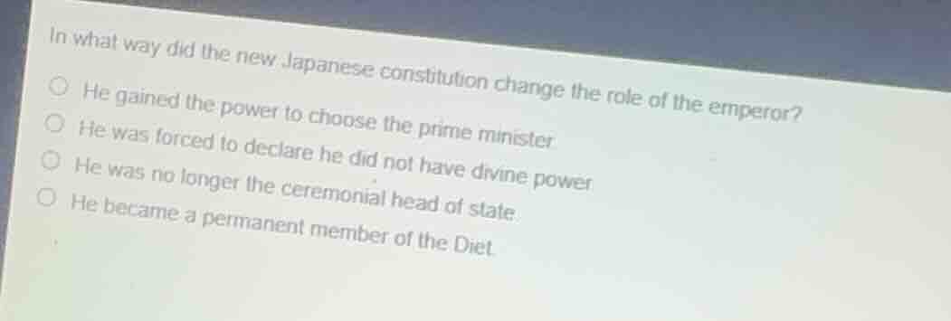 in what way did the new japanese constitution change the role of the em…