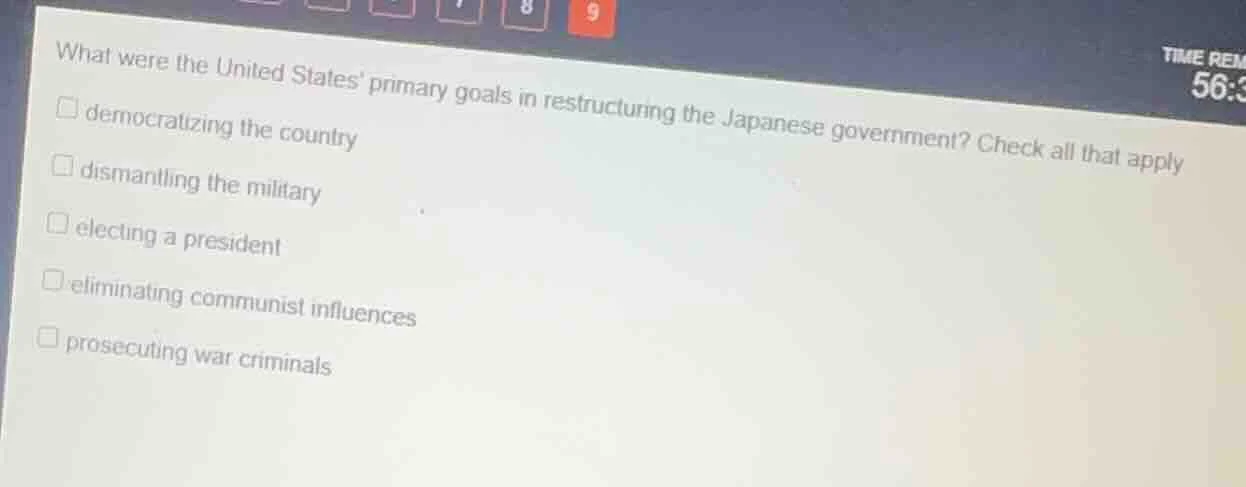 what were the united states primary goals in restructuring the japanese…