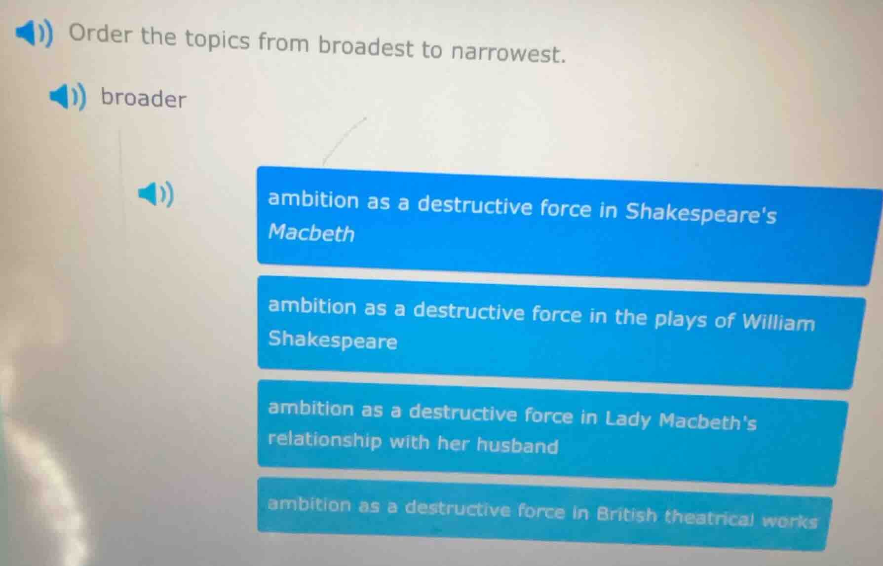 order the topics from broadest to narrowest.broaderambition as a destru…