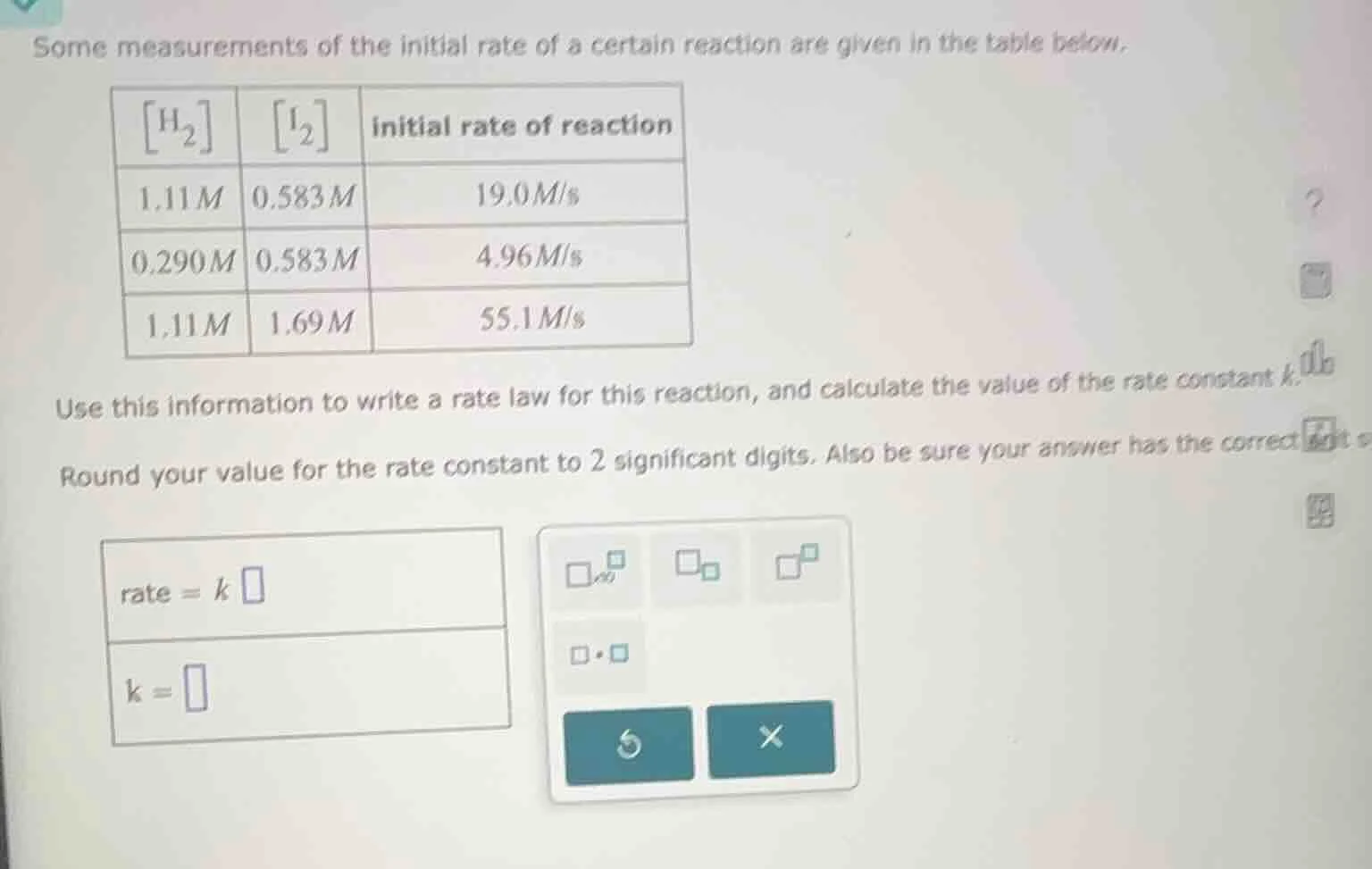 some measurements of the initial rate of a certain reaction are given i…