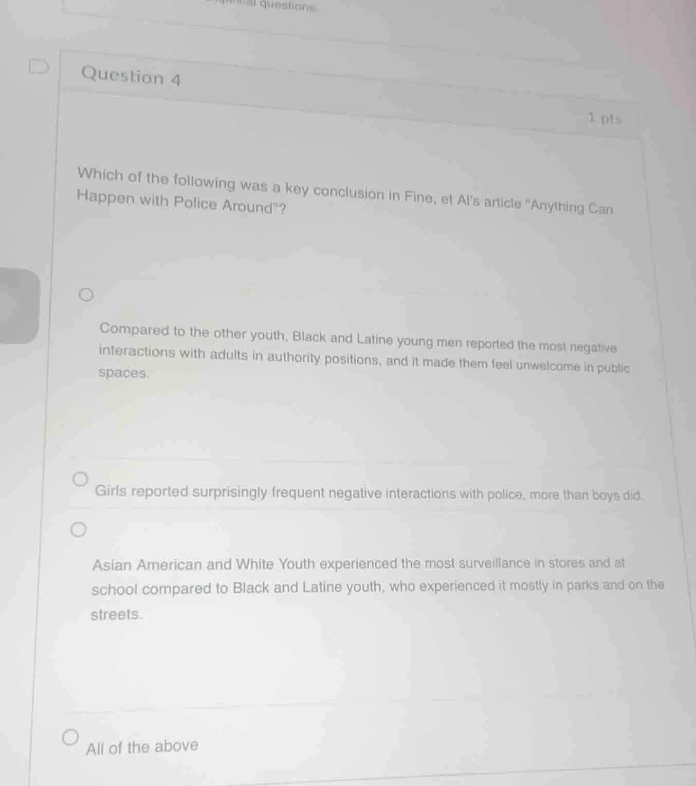 question 4 1 pts which of the following was a key conclusion in fine, e…