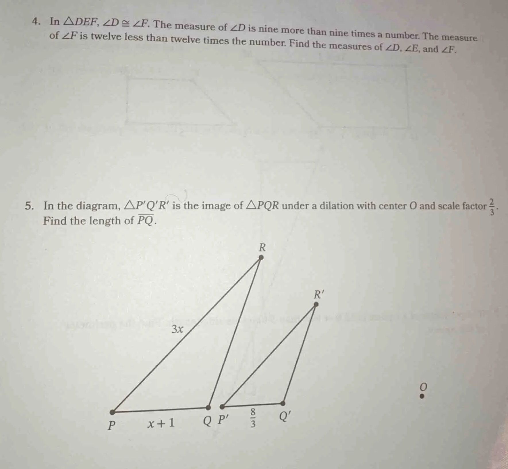 4. in $\triangle def$, $angle d cong angle f$. the measure of $angle d$…