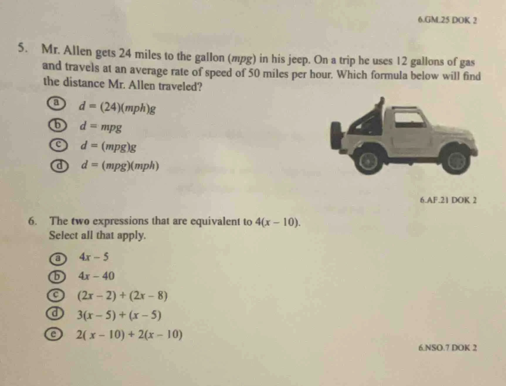 6.gm.25 dok 2 5. mr. allen gets 24 miles to the gallon (mpg) in his jee…