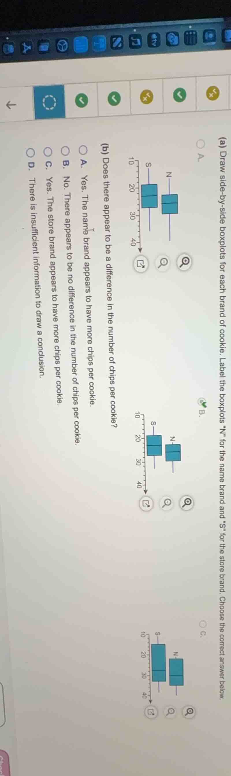 (a) draw side-by-side boxplots for each brand of cookie. label the boxp…