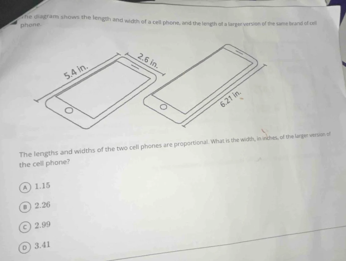 the diagram shows the length and width of a cell phone, and the length …