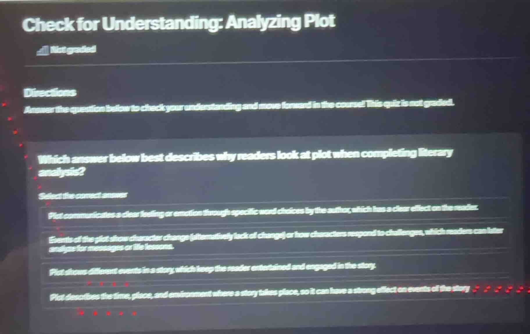 check for understanding: analyzing plot not graded directions answer th…