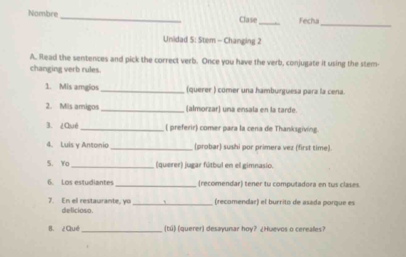 nombre _______________ clase ____ fecha _______________ unidad 5: stem …