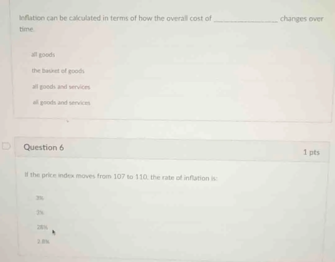 inflation can be calculated in terms of how the overall cost of _______…
