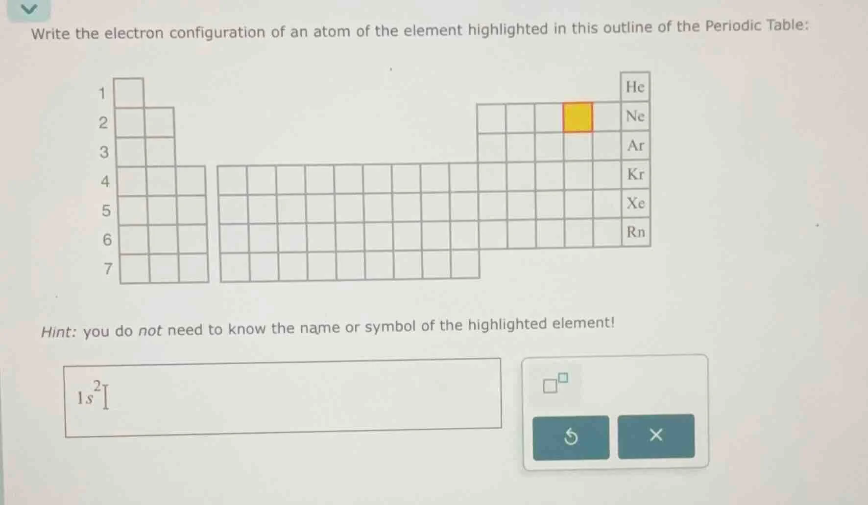 write the electron configuration of an atom of the element highlighted …