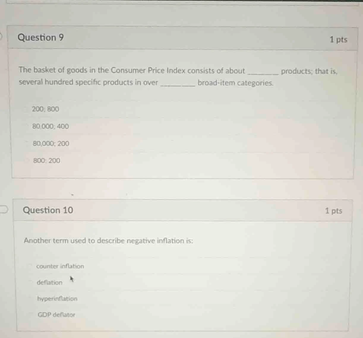 question 9 1 pts the basket of goods in the consumer price index consis…