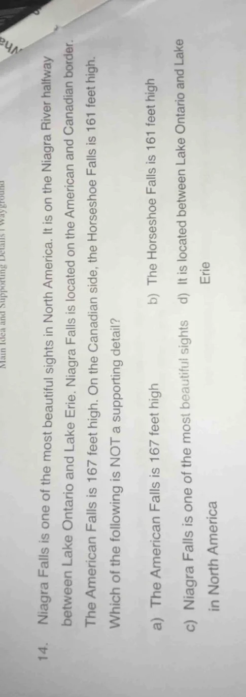 main idea and supporting details | wayground 14. niagra falls is one of…