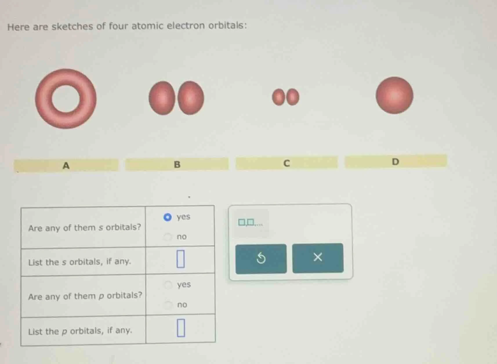 here are sketches of four atomic electron orbitals: a b c d are any of …