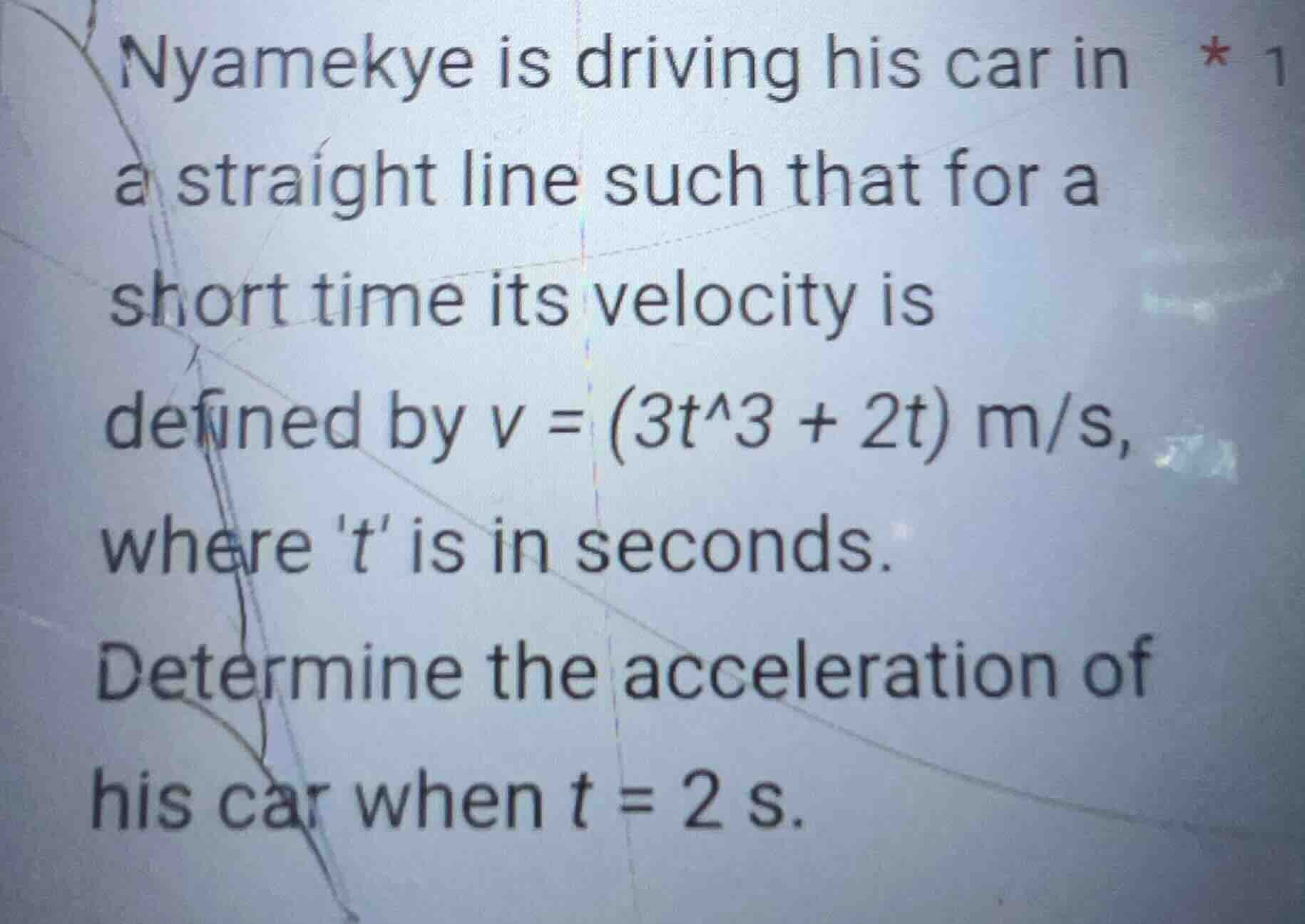 nyamekye is driving his car in a straight line such that for a short ti…