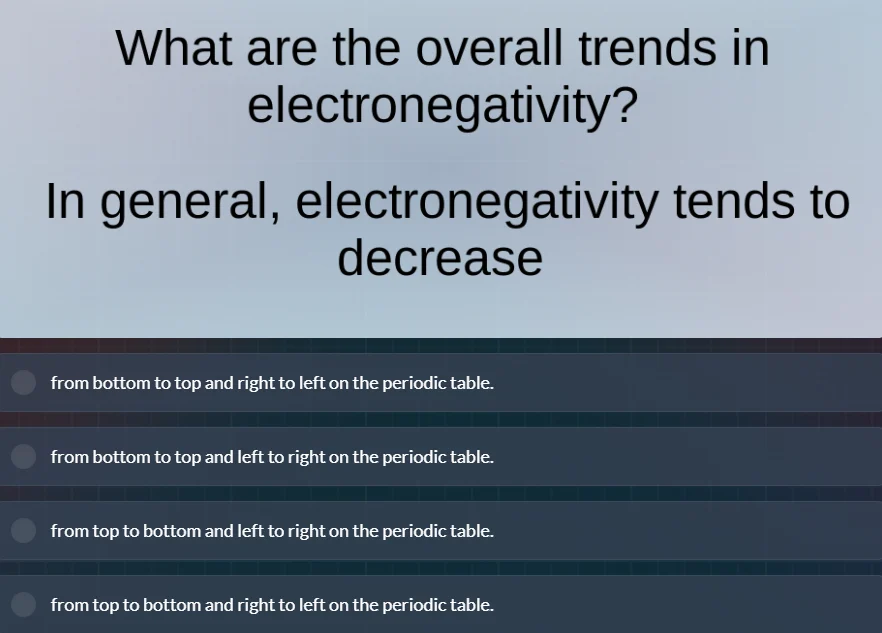 what are the overall trends in electronegativity? in general, electrone…